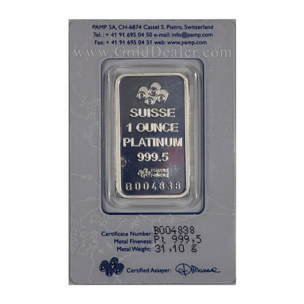 PAMP Suisse Platinum Bar 1 oz - Image 2