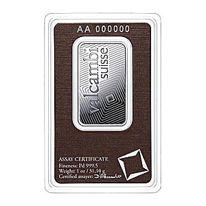 Valcambi Suisse Palladium Bar 1 oz